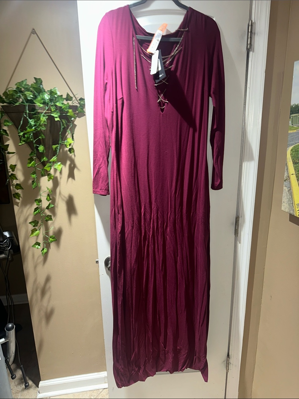 Fashion Nova Long Sleeve Maxi Dress in Burgundy